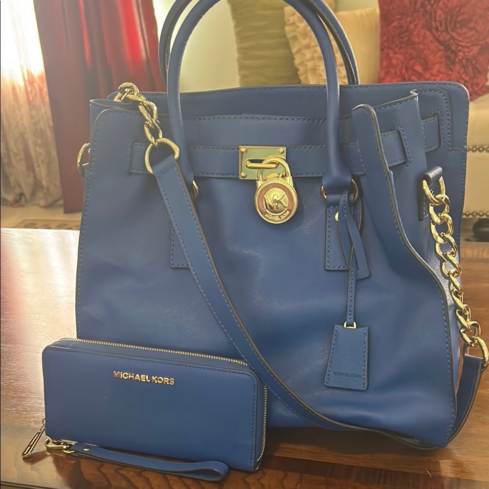 Michael Kors Hamilton Blue Handbag and Wallet Set